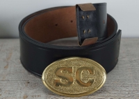 Koppel schwarz mit South Carolina oval Vollmessing Schliee mit Belt Keeper, Material: Koppel Leder, Schliee + Beltkeeper Messing