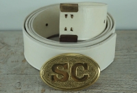 Koppel wei mit South Carolina oval Vollmessing Schliee mit Belt Keeper, Material: Koppel Leder, Schliee + Beltkeeper Messing