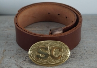 Koppel russet mit South Carolina oval Vollmessing Schliee mit Belt Keeper, Material: Koppel Leder, Schliee + Beltkeeper Messing