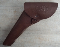 Holster linke Hand natur ge�lt, CS gepr�gt, Material: Leder, Verschlu�knopf Messing