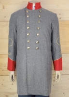 CS Frock Coat Lieutenant hellgrau/rot, 2 reihig, 14 CSA Knpfe, 100% Wolle, Futter 100% Baumwolle