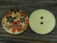 Holzknopf mit Blumenmuster, 2 Loch, ca. 2,5 cm
